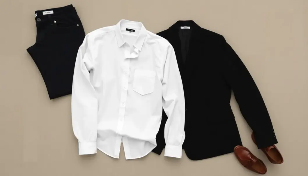 A well-organized minimalist wardrobe with neutral and versatile pieces.