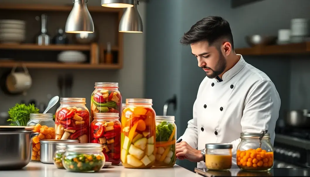 Fermented ingredients delicately enrich a gourmet meal, offering a sophisticated tasting experience.