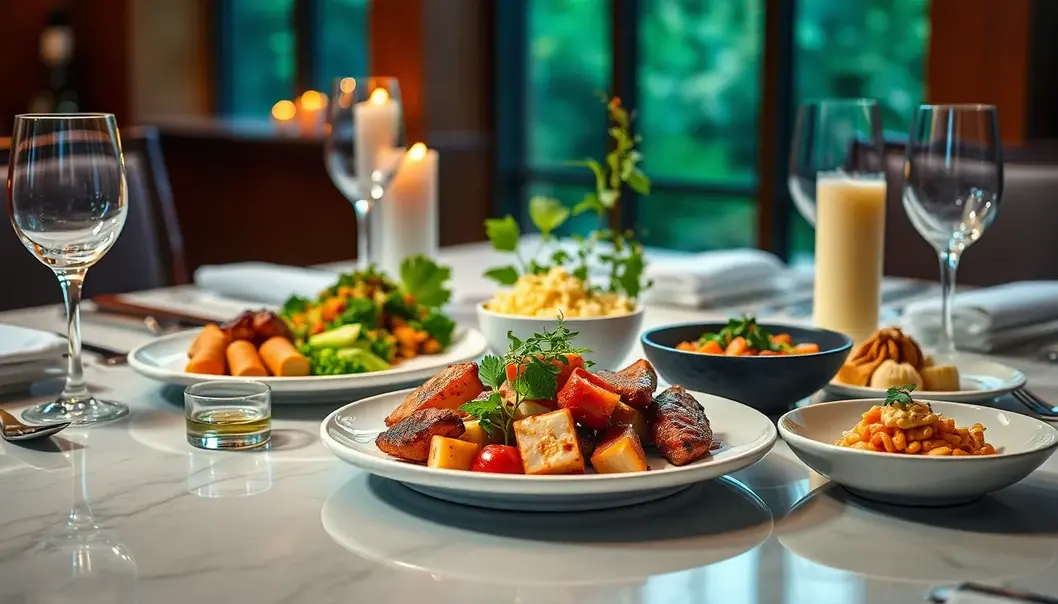 A luxurious dining scene featuring gourmet dishes made with fermented ingredients.